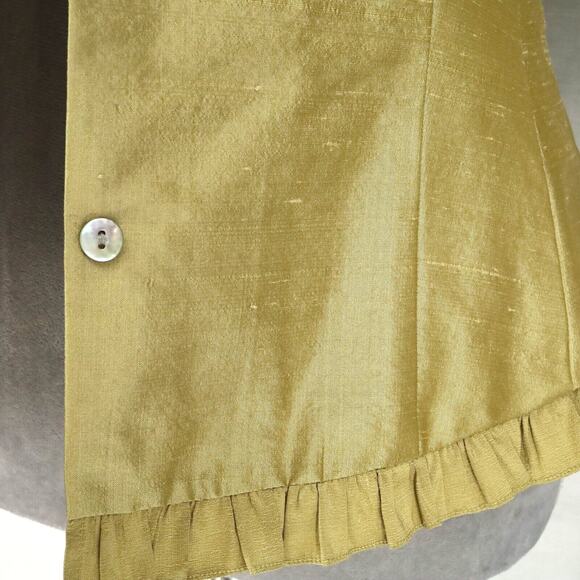 Cache Jacket Womens 8 Silk Green Gold Lined Pleated Trim Lightweight Vintage - Picture 8 of 12